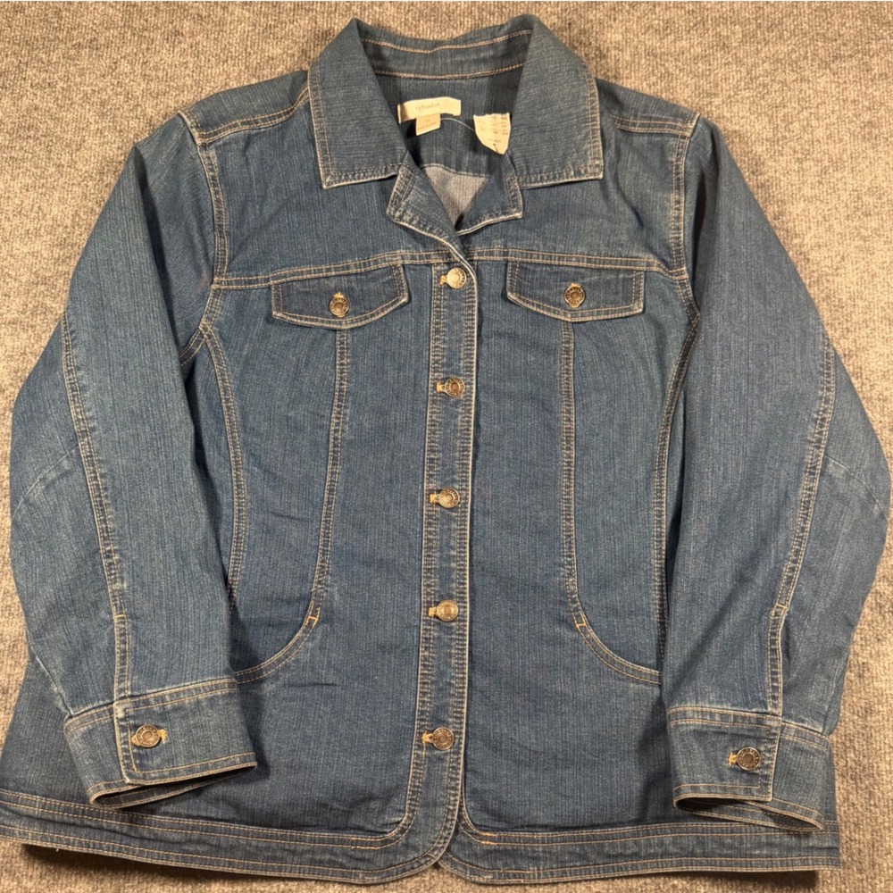 CJ Banks Womens 1X Denim Jacket Blue Medium Wash Stretch Button Front